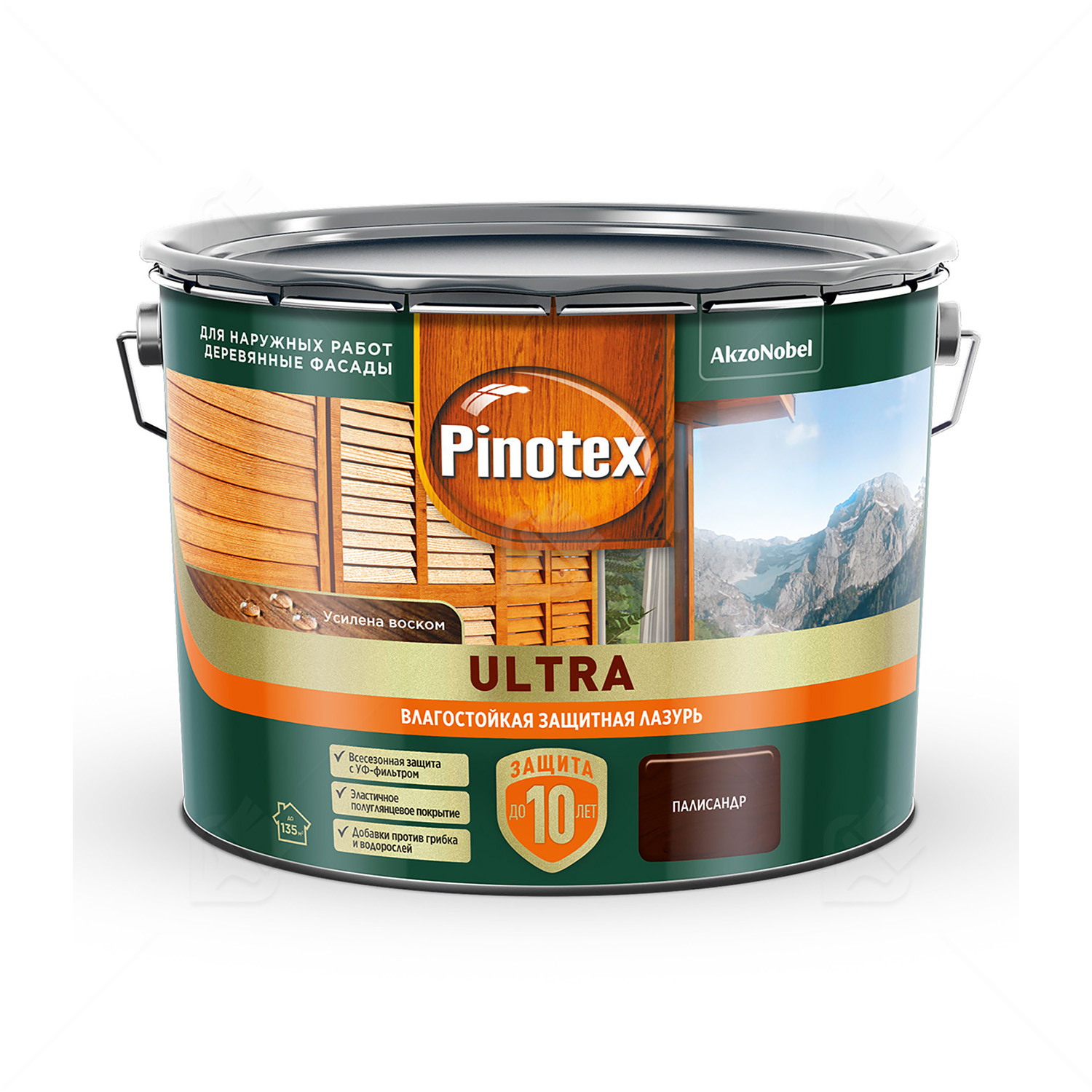 Пропитка декоративная для защиты древесины Pinotex Ultra AWB полуглянцевая палисандр 9 л