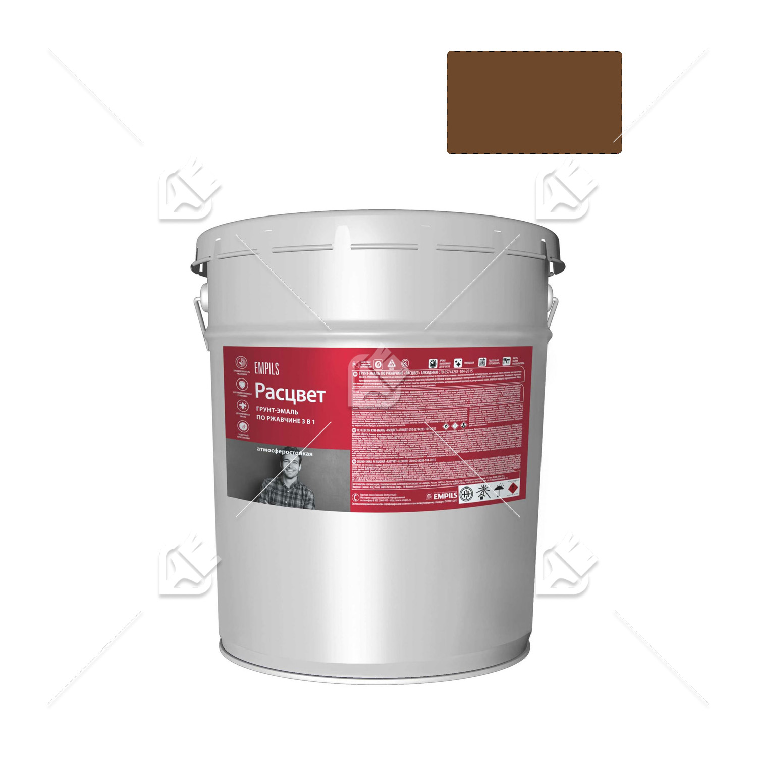 Грунт-эмаль на ржавчину 3 в 1 алкидная Расцвет глянцевая шоколадная 17 кг