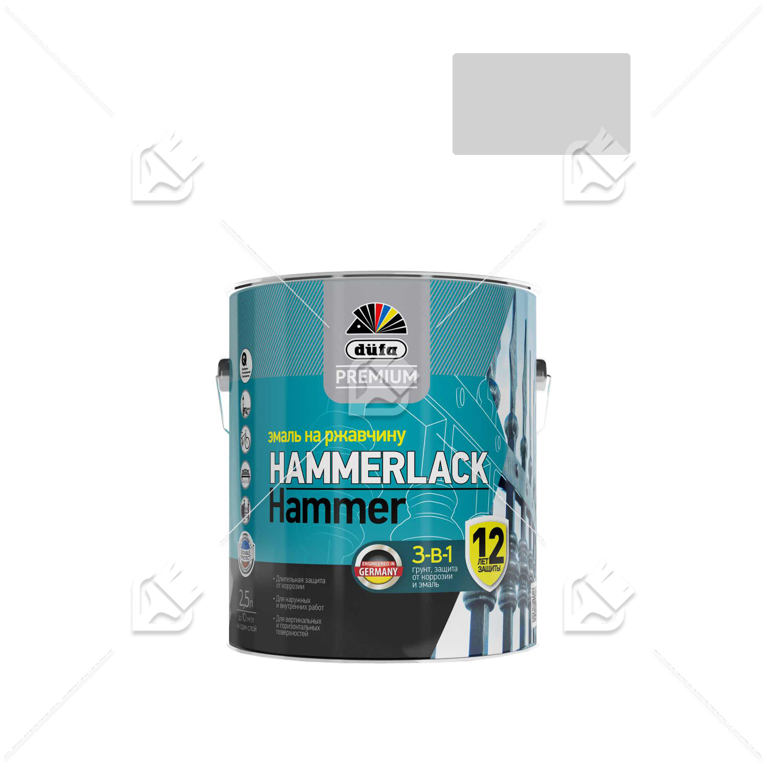 Эмаль на ржавчину Dufa Premium Hammerlack 3-в-1 молотковая серебристая 0,75 л.