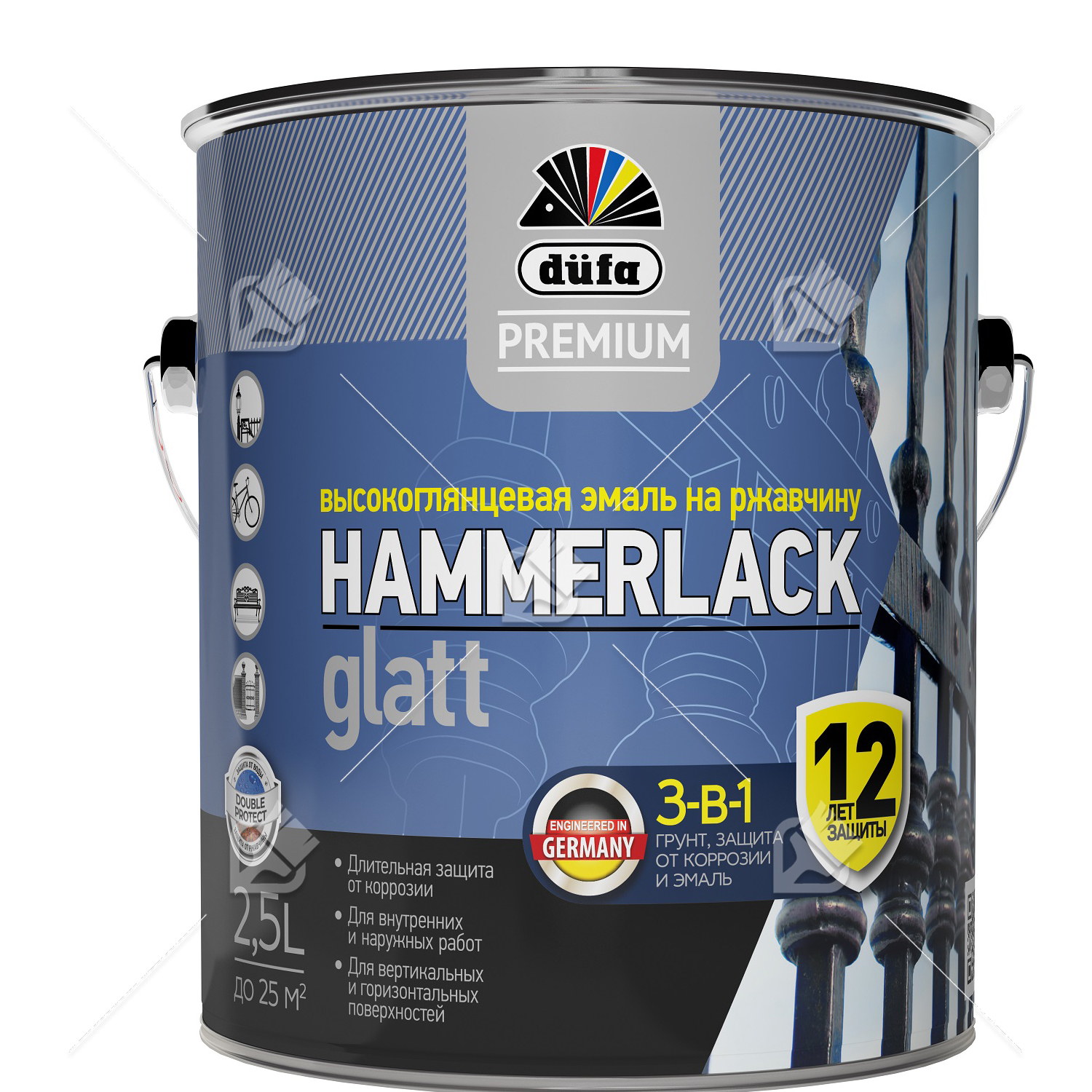 Эмаль на ржавчину Dufa Premium Hammerlack 3-в-1 гладкая RAL 9010 белая 0,75 л.