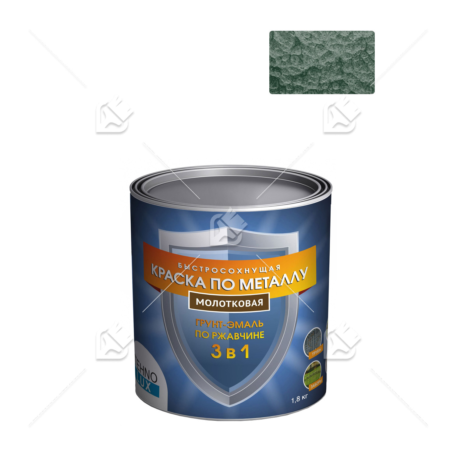 Грунт-эмаль 3 в 1 Технолюкс молотковая зеленая 1,8 кг