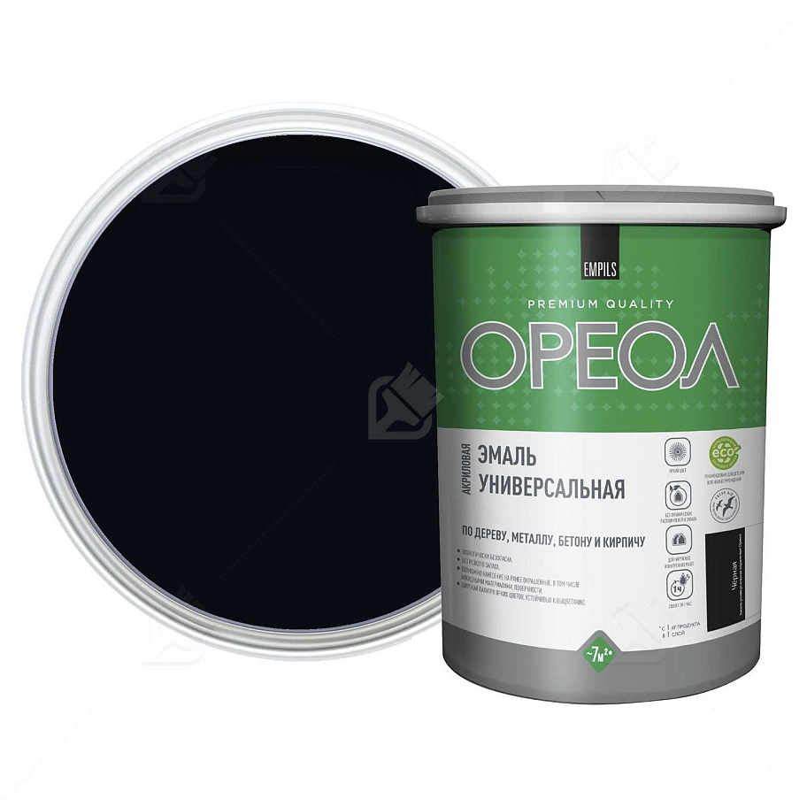 Эмаль универсальная акриловая Ореол матовая черная 1,1 кг
