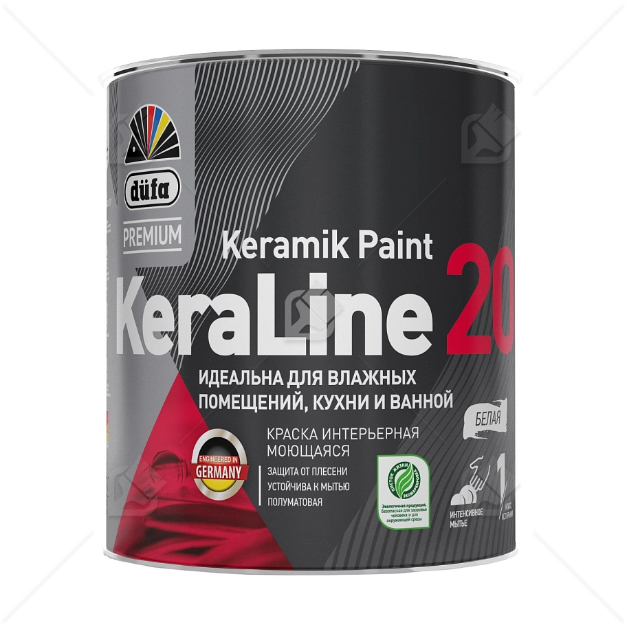 Краска для влажных помещений Dufa Premium KeraLine Keramik Paint 20 полуматовая белая база 1 0,9 л.