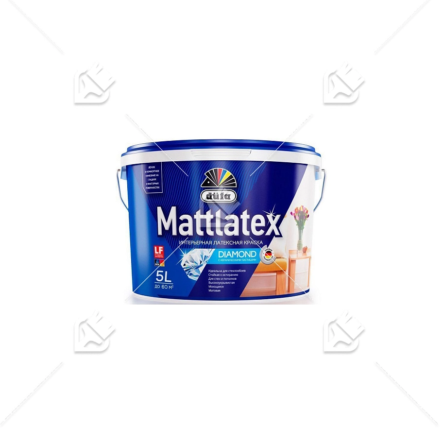 Краска для стен и потолков для влажных помещений латексная Dufa Mattlatex D100 матовая белая 2,5 л.