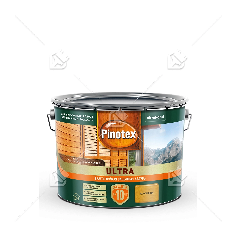Пропитка декоративная для защиты древесины Pinotex Ultra AWB полуглянцевая калужница 9 л