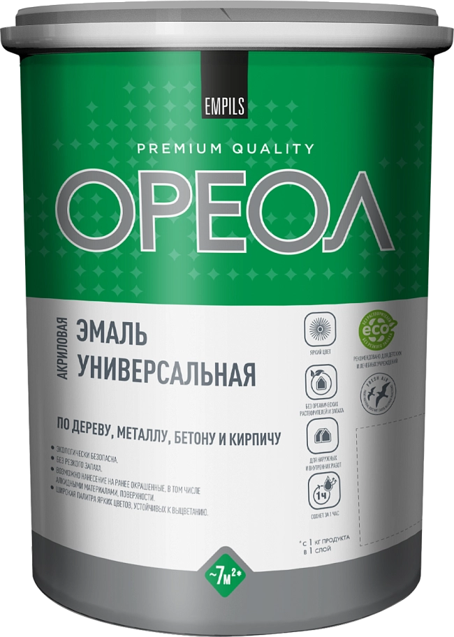 Эмаль универсальная акриловая Ореол глянцевая белая 1 кг.