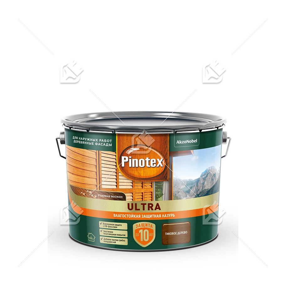Пропитка декоративная для защиты древесины Pinotex Ultra AWB полуглянцевая тик 9 л