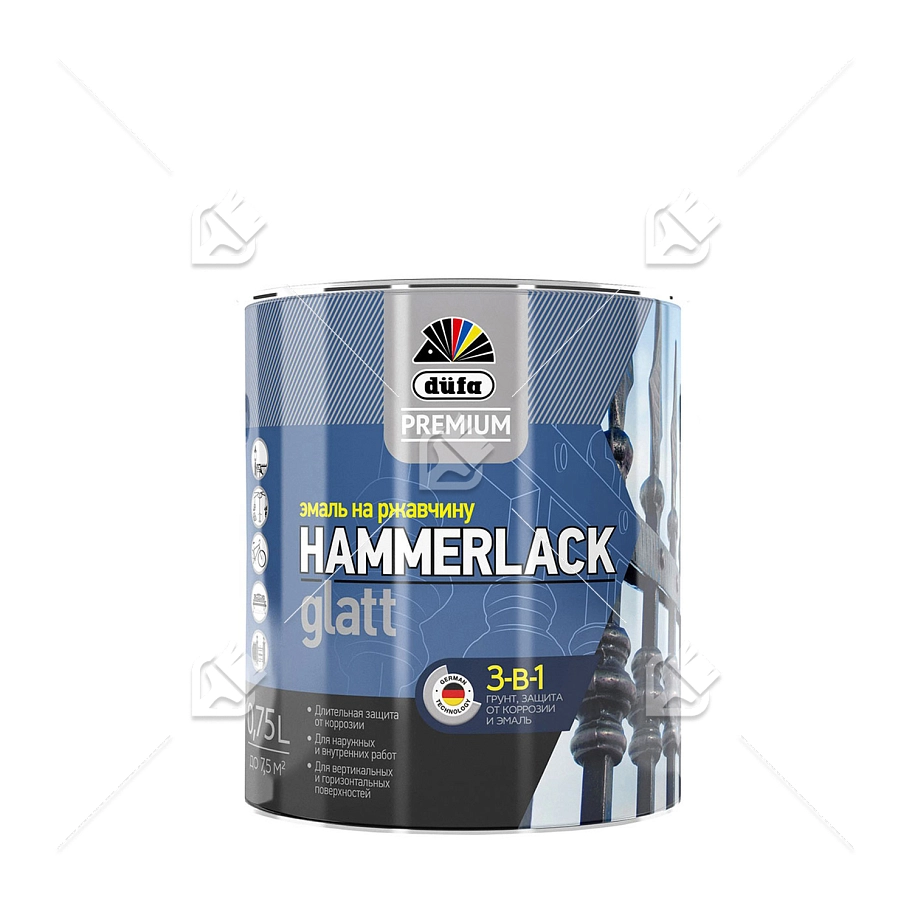 Эмаль на ржавчину Dufa Premium Hammerlack 3-в-1 гладкая База 1 (0,75 л)