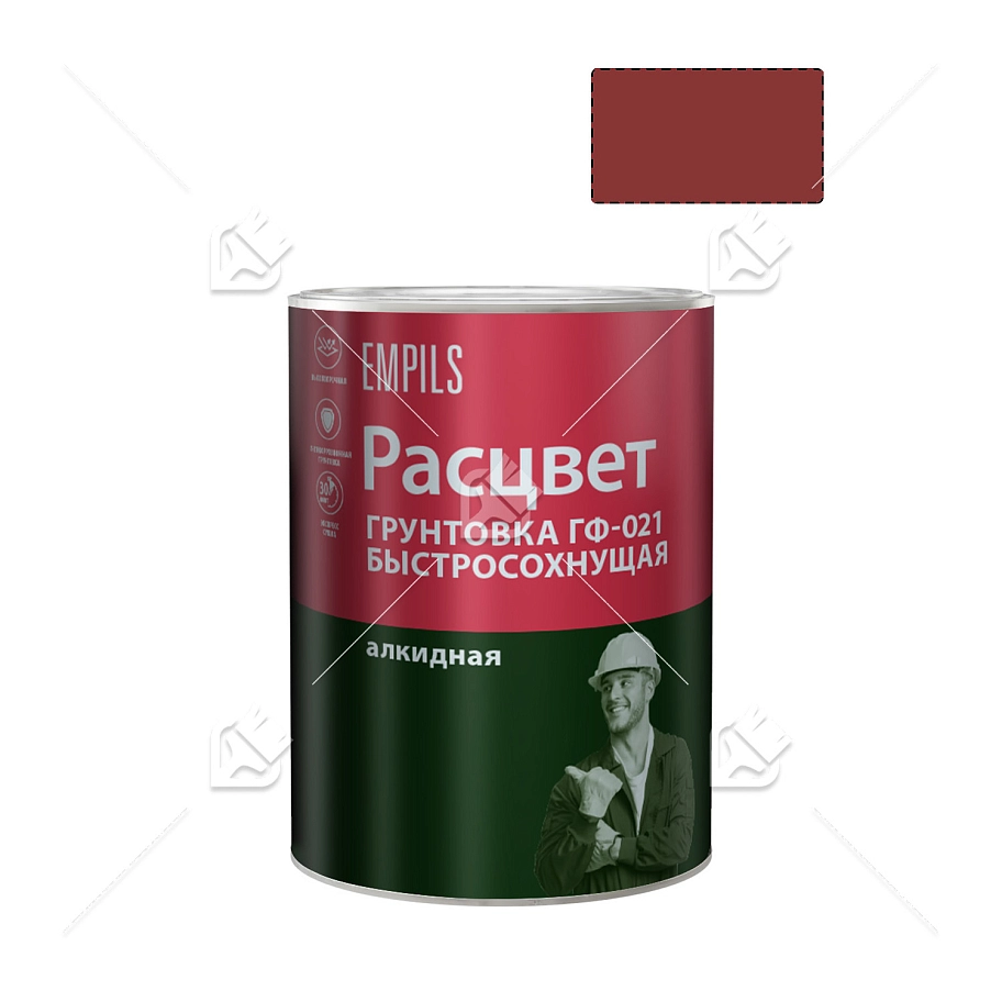 Грунт ГФ-021 по металлу и дереву алкидный быстросохнущий Расцвет красно-коричневый 1 кг.